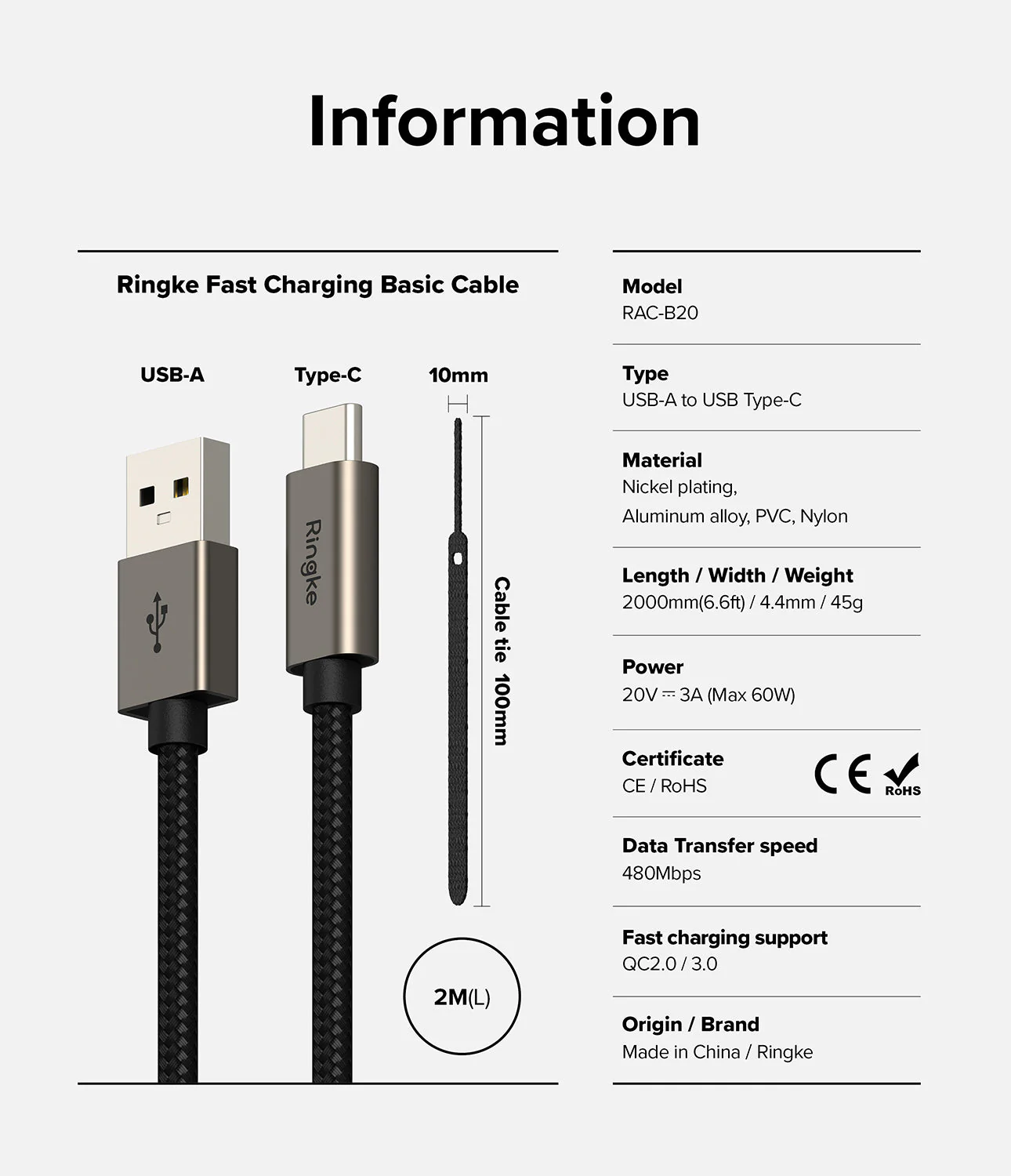 Ringke Fast Charging Basic Cable USB-A to USB-C - Image 49